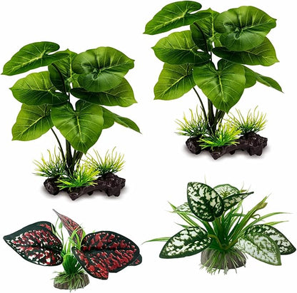 Moonorange Reptile Artificial Plants, Terrarium Plants Decorations Supplies, Aquarium Fish Tank Plant, Amphibian Habitat Hideout Tank Accessories(M Set-4pcs/D)