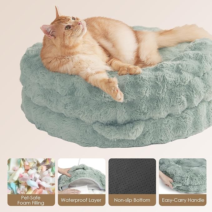 EHEYCIGA Small Dog Bed and Cat Couch - Fluffy Faux Rabbit Fur Pet Sofa with Washable Removable Cover, Waterproof and Non-Slip, 26 Inch, Sage Green