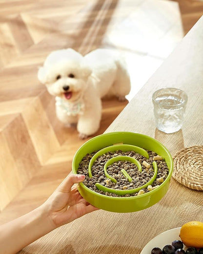 Ceramic Slow Feeder Dog Bowls, 2.0 Cups Slow Feeder for Medium and Large Dogs, Puzzle Maze Bowl to Slow Down Eating, 30oz, 8in, Green
