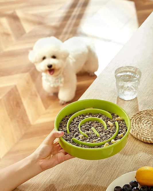 Ceramic Slow Feeder Dog Bowls, 2.0 Cups Slow Feeder for Medium and Large Dogs, Puzzle Maze Bowl to Slow Down Eating, 30oz, 8in, Green