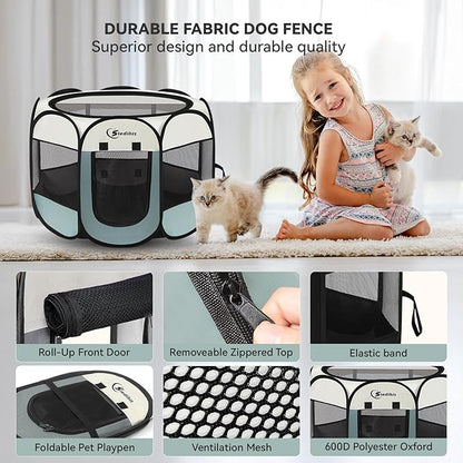 Dog Cat Playpen, Puppy Pet Playpen Indoor for Small Dog Crate Tent Cage Outdoor, Portable Pop Up Dogs Enclosure Kennel with Carrying Case for Dogs/Cats/Rabbits, (Grey, Small