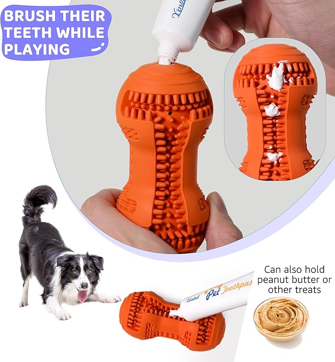 Durable Dog Chew Toy for Teeth Cleaning, Natural Rubber Dental Toy for Small Medium Dogs & Teething Puppies, Tough Chew Toy for Aggressive Chewers, Reduce Boredom and Keep Dogs Busy (Orange)