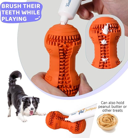 Durable Dog Chew Toy for Teeth Cleaning, Natural Rubber Dental Toy for Small Medium Dogs & Teething Puppies, Tough Chew Toy for Aggressive Chewers, Reduce Boredom and Keep Dogs Busy (Orange)