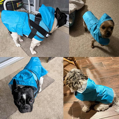 Dog Raincoat Dog Rain Jacket Poncho Waterproof Snowproof Pet Rain Suit Lined Warm Lining Hooded Leash Hole Adjustable Puppy Small Medium Dogs,Blue,M