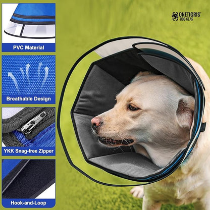 Soft Dog Cone for Dogs After Surgery, Breathable Pet Recovery Collar for Large Medium Small Dogs and Cats, Adjustable Dog Cone Collar, Elizabethan Collar (Blue, XXL(Neck 20“-24”))