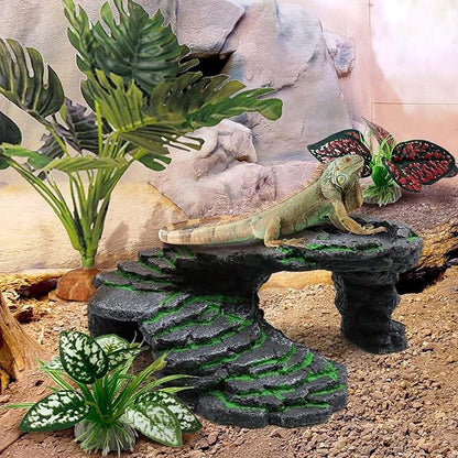 Moonorange Reptile Artificial Plants, Terrarium Plants Decorations Supplies, Aquarium Fish Tank Plant, Amphibian Habitat Hideout Tank Accessories(L Set-3pcs/A)