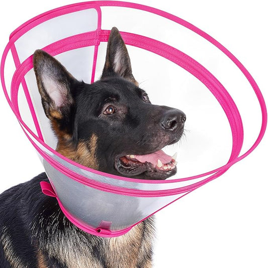 Dog Cone to Stop Licking, Clear Recovery Collar with Detachable Zipper, Sturdy Elizabethan Collar for Large Medium Small Dogs, Soft Adjustable Cone After Surgery Patented, Hot Pink XXL