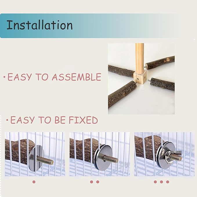 Bird Perch 360° Rotating Perch with Natural Chew Toys - Spinning Bird Toys Cage Accessories- Parrot Wooden Stand for Small and Medium Birds (Parakeets, Budgies, Cockatiels, Conures, Finches)