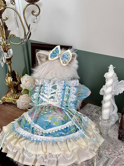 Fashion Sweet Puppy Dog Lace Princess Dress for EXTRAL Small and Small Dog B-Blue X-Small