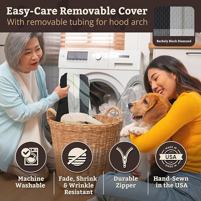 Snoozer Rectangle Cozy Cave Dog Bed - Indoor Dog Bed with Cover Cave, Covered Calming Burrow for Medium & Large Sized Pets with Blanket Attached, Enclosed, Washable Cover -Large, Barkley Black Diamond