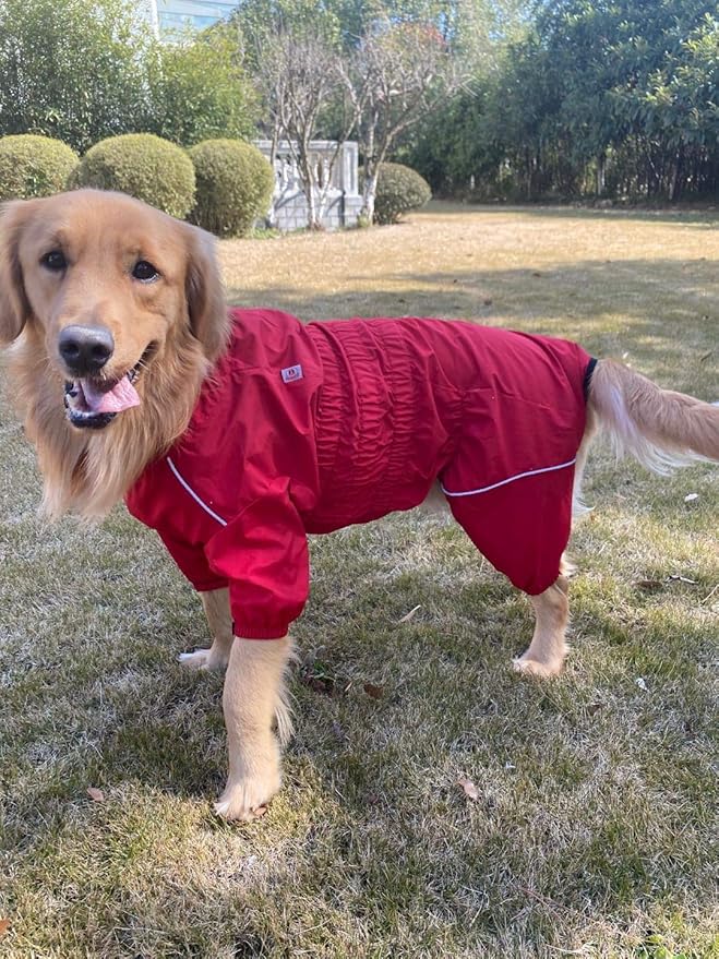 Dogs Waterproof Jacket, Lightweight Waterproof Jacket Reflective Safety Dog Raincoat Windproof Snow-Proof Dog Vest for Small Medium Large Dogs Red 5XL