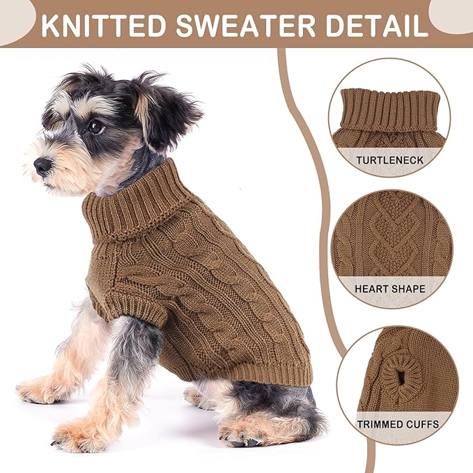 Dog Sweaters for Small Dogs Fall Dog Sweater Puppy Winter Clothes Dachshund Clothes Knitted Turtleneck Pet Sweater Warm and Soft Doggie Clothing Khaki Thanksgiving Doggy Sweater Large