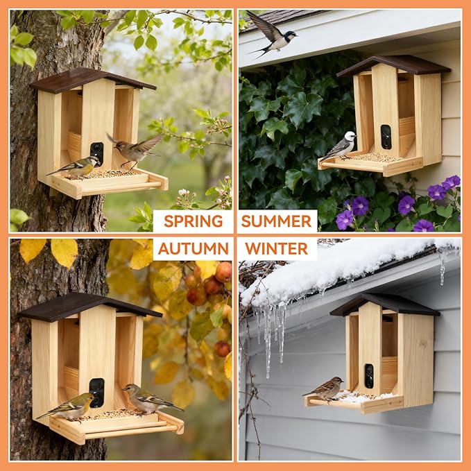 Intoo Lifes Smart Bird Feeder with Camera Solar Powered for Outdoors - 2.5K HD Wireless Birds Watching Camera, AI Identify Species,Auto Capture Birds Videos.Ideal Gift for Christmas，Bird Lover，Mom