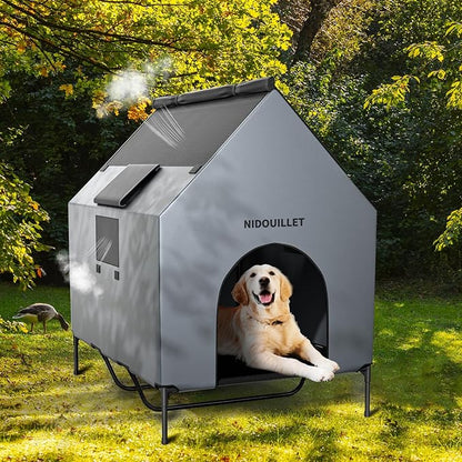 48" Dog House for Outdoor Indoor, X-Large Dog Houses Weatherproof 600D PVC with 8.5" H Textilene Elevated Dog Bed Breathable, Easy to Clean, Dog House Max 200lbs