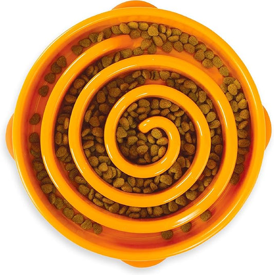 Outward Hound Large Slow Feeder Bowl, Puzzle Maze for Fast Eaters, Medium to Large Dogs, Helps Prevent Bloat & Aid Digestion, Holds 4 Cups Wet or Dry Food, Non-Slip, Made Without BPA, Orange