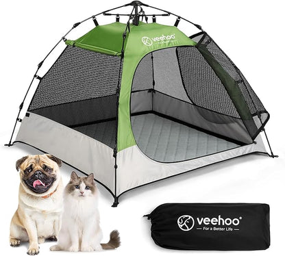Veehoo Pop Up Pet Tent House for Indoor Outdoor, Portable Dog Tent & Cat House Shelter, Waterproof Foldable Automatic Dog Kennel to Small Medium Pets & Feral Cats