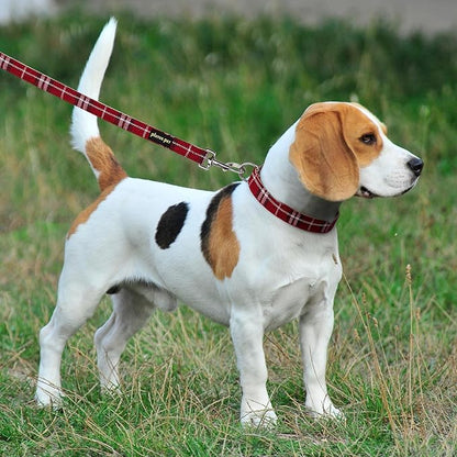 Plutus Pet Cotton Hemp Dog Collar and Leash Set, Adjustable Collar for Small, Medium, and Large Dogs, Heavy Duty and Soft on Skin, Red Plaid, L