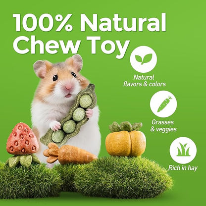 TEEWY 4PCS Guinea Pig Toys, Hamster Chew Toys, Natural Plant-Based Guinea Pig, Hamster, Rat & Chinchilla Toys for Teeth Grinding and Play