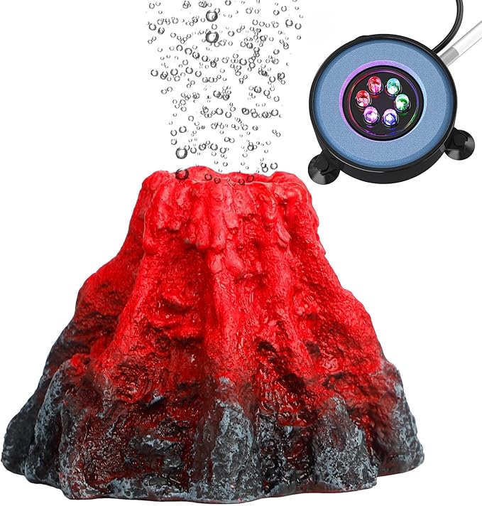 Uniclife Fish Tank Decorations, Realistic Resin Aquarium Volcano Decorations with Colorful LED Air Stone Bubbler, Volcano Bubbler Kit for Fish Tank Decor, Aquarium Decor with Bubbling Effect