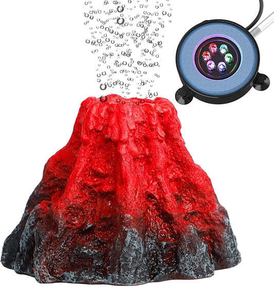 Uniclife Fish Tank Decorations, Realistic Resin Aquarium Volcano Decorations with Colorful LED Air Stone Bubbler, Volcano Bubbler Kit for Fish Tank Decor, Aquarium Decor with Bubbling Effect