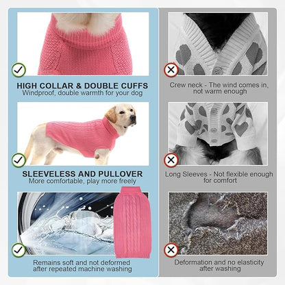 XXXL Dog Sweater, Classic Cable Knit Warm Dog Sweatshirt with Reflective Yarn for Girl Boy, Halloween Fall Winter Coat Turtleneck Pullover Clothes Apparel for Small Medium Large Dogs, Pink XXXL