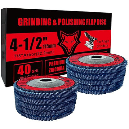 FOXBC 4 1/2 inch Flap Disc 40 Grit for Angle Grinder, Type 29, Premium Zirconium Grinding and Polishing for Metal, 10 Pack