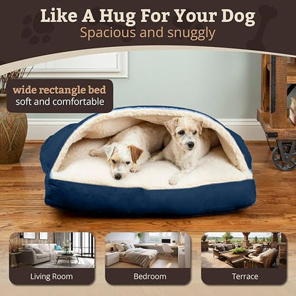 Snoozer Pet Products Luxury Rectangle Cozy Cave Dog Bed with Microsuede, Small, Sapphire