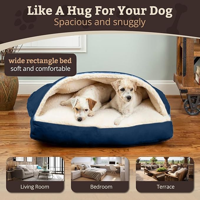 Snoozer Pet Products Luxury Rectangle Cozy Cave Dog Bed with Microsuede, Large, Sapphire