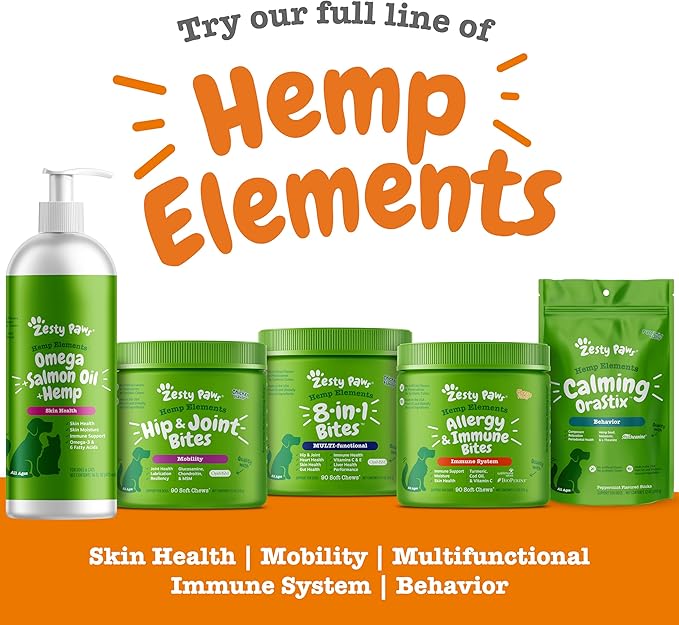 Zesty Paws Salmon Omega Oil Hemp for Dogs and Cats with Wild Alaskan Salmon Oil Omega 3 and 6 Fatty Acids with EPA DHA for Pets Supports Normal Skin Moisture and Immune System Function 16oz