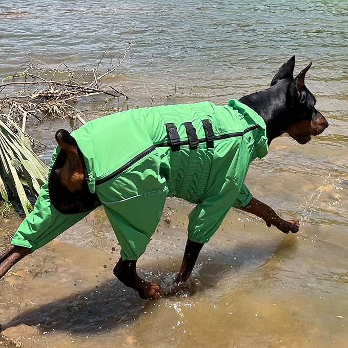 Dogs Waterproof Jacket, Lightweight Waterproof Jacket Reflective Safety Dog Raincoat Windproof Snow-Proof Dog Vest for Small Medium Large Dogs Green XXXL