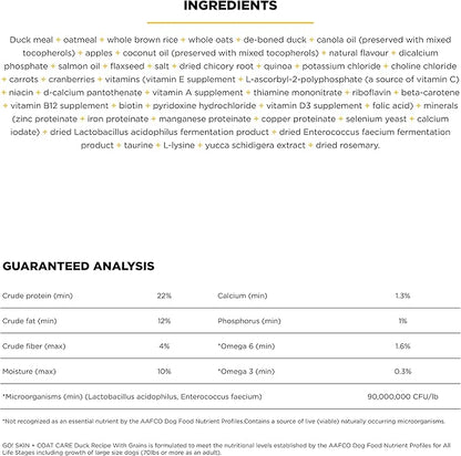 Go! Solutions Skin + Coat Care, Dry Dog Food, Duck Recipe with Grains, 22 lb Bag