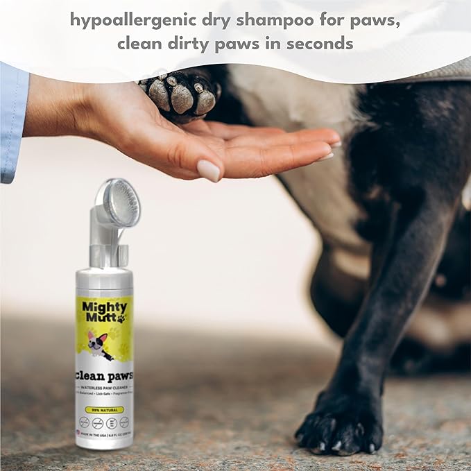 MIGHTY MUTT Waterless Dog Paw Cleaner - Made in USA, No-Rinse Foaming Cleanser with Brush, Gentle & Hypoallergenic, Natural & pH-Balanced, Fragrance-Free - 6.8 oz