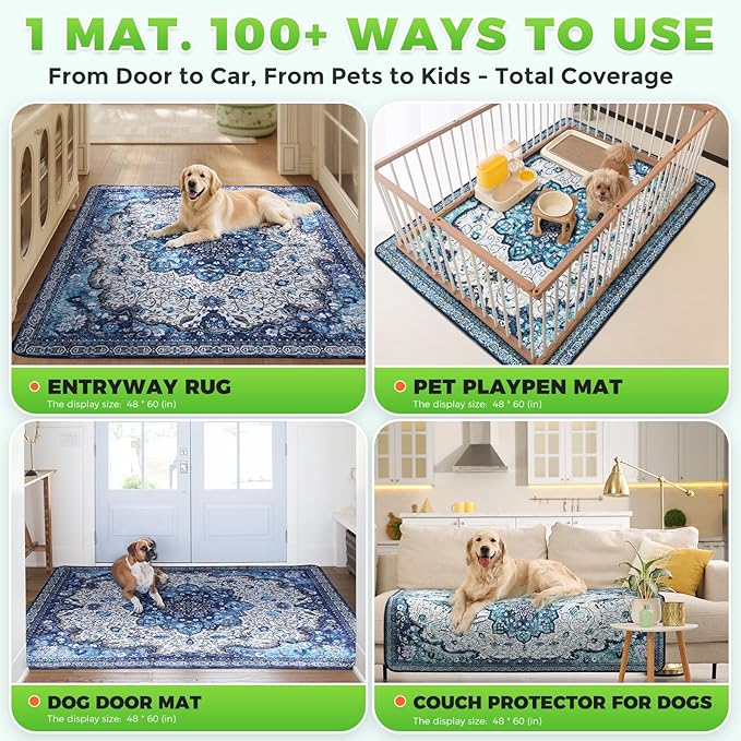 Hompet 2 Pack Super Absorbent Dog Door Mat for Muddy Paws, Washable Pee Pads for Dogs, Reusable Puppy Training Pads, Quick Dry Non-Slip Pet Entryway Rug, Leak-Proof Potty Pad for Indoor Floors 48x60