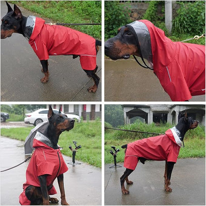 Four-Legged Full Coverage Waterproof Dog Raincoat with Reflective Features Pet Raincoats for Large Medium Small Dogs Red S