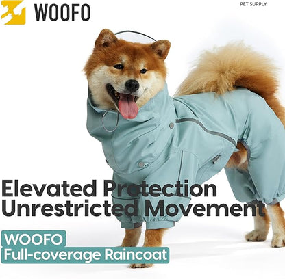 WOOFO Full-Coverage Dog Raincoat, Lightweight, Comfortable, Adjustable & Easy to Wear Dog Rain Jacket, Detachable Cap, Reflective Strip (Grey, Large)