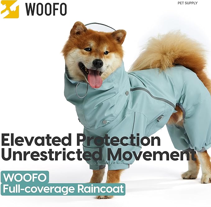 WOOFO Full-Coverage Dog Raincoat, Lightweight, Comfortable, Adjustable & Easy to Wear Dog Rain Jacket, Detachable Cap, Reflective Strip (Grey, 2XS)
