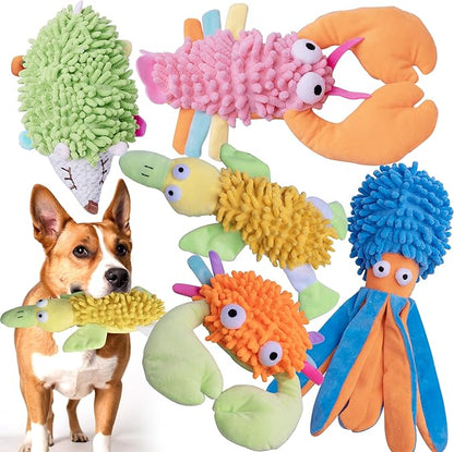 MIXCOTIA 5 Pack Dog Squeaky Toys Bulk Set,Puppy Teething Chew Pet Dog Toy for Small Medium Dogs,Soft Plush Stuffed Crinkle Sound Interactive Fun for Puppy