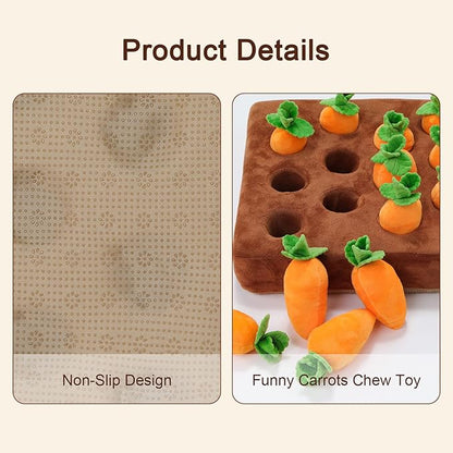 Interactive Dog Toys，Carrot Snuffle Mat for Dogs Plush Puzzle Toys 2 in 1 Non-Slip Nosework Feed Games Pet Stress Relief with 12 Carrots