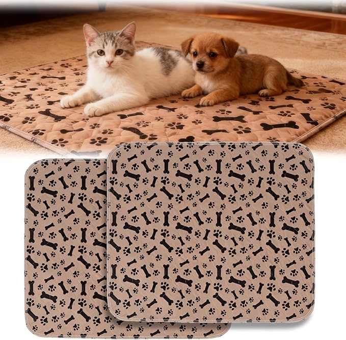 Puppy Pad with Pheromones, Puppy Pad Pee Pads, 100% Waterproof Reusable Washable Pee Pads for Dog & Cat, Absorbent/Leak-Proof/Anti-Slip Pet Training Pads (Coffee Brown, S:15.7×23.6"（Pack of 2）)