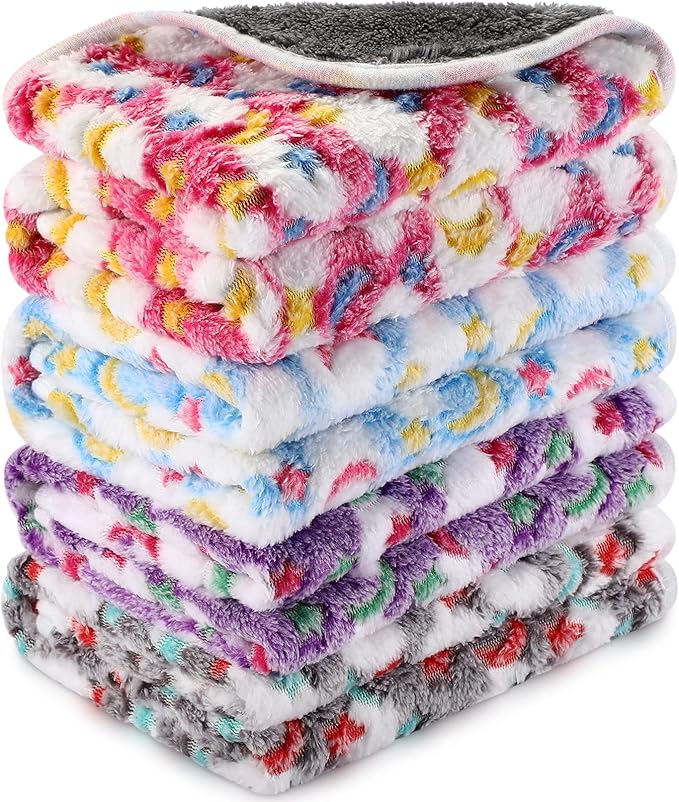 Reginary 4 Pcs Waterproof Guinea Pig Blankets Washable Small Animal Fleece Bedding Guinea Pig Cage Liners Reusable Training Pads Pet Pee Pad Sleep Mat for Hamster(Moon Star Pattern,24 x 47 Inch)