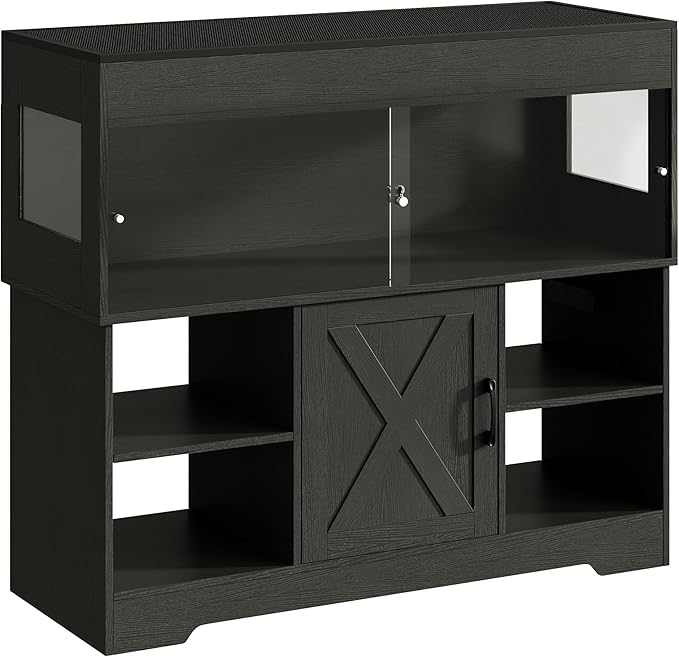 Herture 60 Gallon Reptile Tank with Stand, Terrarium Tank with Storage Cabinet, for Lizards, Skinks, Snakes, Sliding Acrylic Doors, Mesh Top, Built-in Power Outlet Black PX02RTB