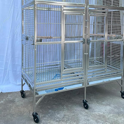 BMWPET SUS201 Stainless Steel Dome Top Style Bird Cage Parrot Cage 50"X25"X65" Twins Cage
