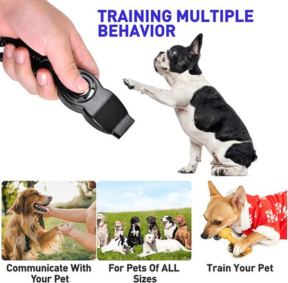 Dog Training Clickers and Whistle in One, Consistent Positive Reinforcement for Puppies, Fix Undesired Behaviors, Pet Training Clicker for Dog Cats Puppy Birds Horses, 2-Pack(White + Black)