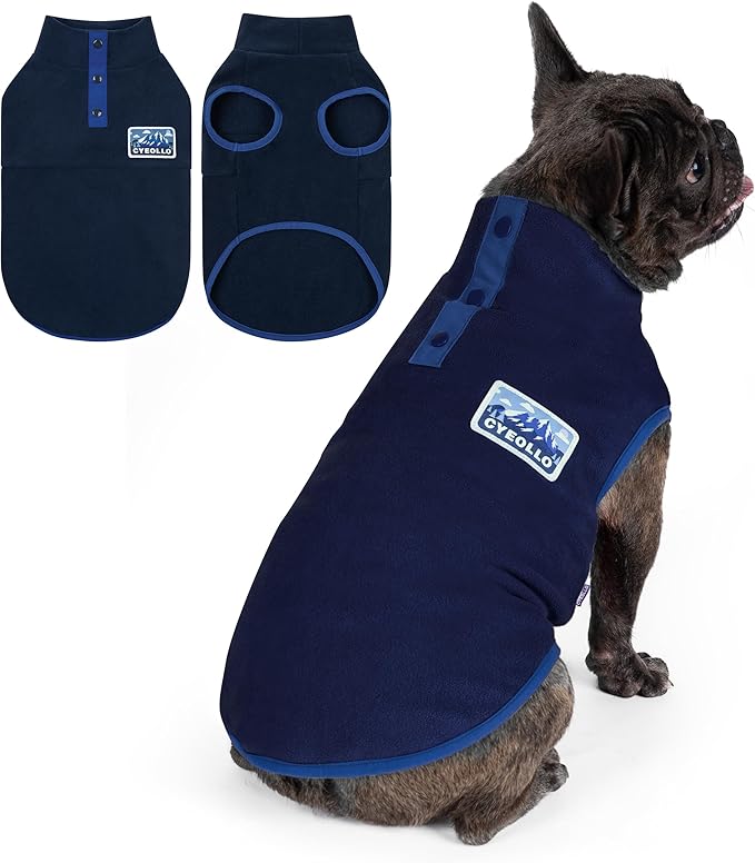 cyeollo Fleece Dog Sweater, Turtleneck Dog Sweatshirt Stretchy Pullover Fleece Vest Warm Winter Fall Clothes for Small Dogs Boy Pet Apparel, Navy Blue M