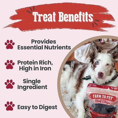 Farm To Pet - Dog Training Treats - 12 oz Beef Chips, Single Ingredient, Lean, All Natural, Healthy Dog Treats for Small, Medium, Large Breeds, & Puppies, Made in USA
