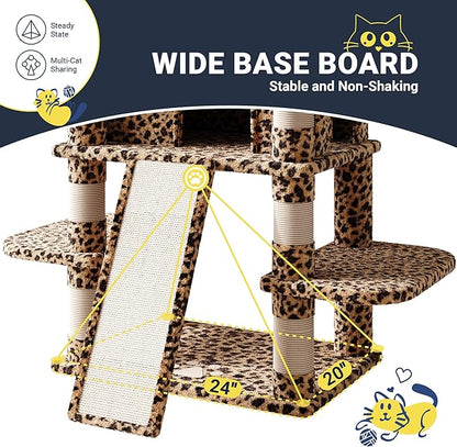 Allewie 82 Inches Large Cat Tree/House/XXL Tall Cat Towers for Big Feline/Scratching Post/Multi-Level Large Kitty Climbing Tree with Condo/Leopard Print