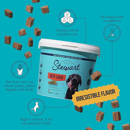 Stewart Beef Liver Dog Treats, 21 oz, ~475 Pieces, Freeze Dried Raw, Single Ingredient, 50% Protein Training Treats or Meal Topper in a Value Size Resealable Tub, Grain Free, Gluten Free