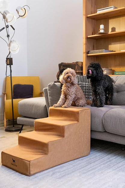 Noah & Paw Dog Stairs, Dog Ramp for Bed (17" Extra Wide) Pet Stairs for High Bed, Design to Fit Small and Large Breeds, Durable 4 Pet Steps for Couch (35 Foam Density) Leather Collection