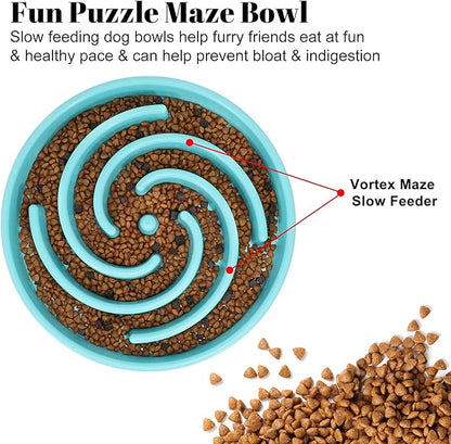 Slow Feeder Large Dog Bowl - Non Slip Maze Puzzle Bowl for Medium Dogs - Blue