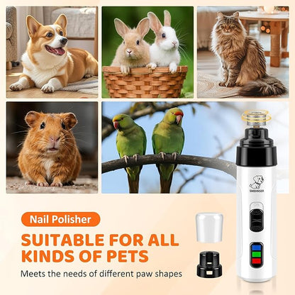 Silent Dog Nail Grinder, Cordless Grooming Pro Nail Grinder, USB Rechargeable Pet Nail Grinder, Painless Paws Grooming for Small Medium Large Dogs & Cats (2 Replacement Heads)